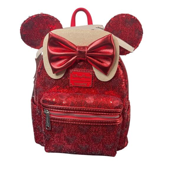 Loungefly Handbags - Loungefly Disney Parks Minnie Red Sequin Mini Backpack Bag NWT Hidden Mickey
